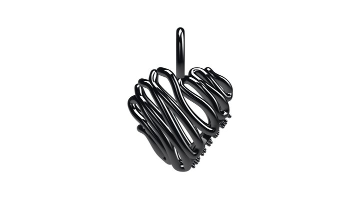 0.5" wired heart with 1pt diamond prong pendant 3D Model