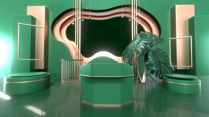 fantasy green garden space baked 3D Model