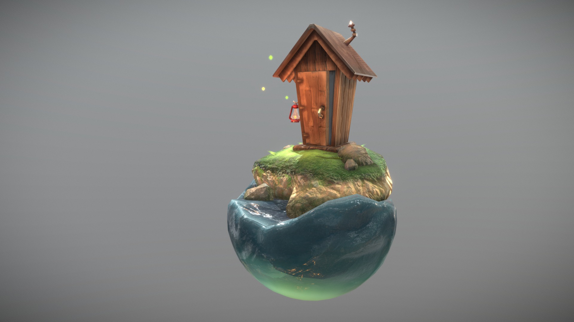 3D model Outhouse Diorama - This is a 3D model of the Outhouse Diorama. The 3D model is about a small house on a rock.