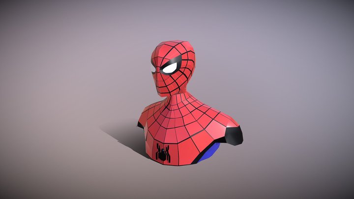 Low Poly Spider-Man Bust Statue 3D Model