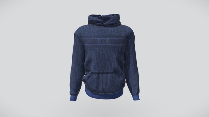 Dior Oblique Hoodie Blue Jacquard Cotton 3D Model