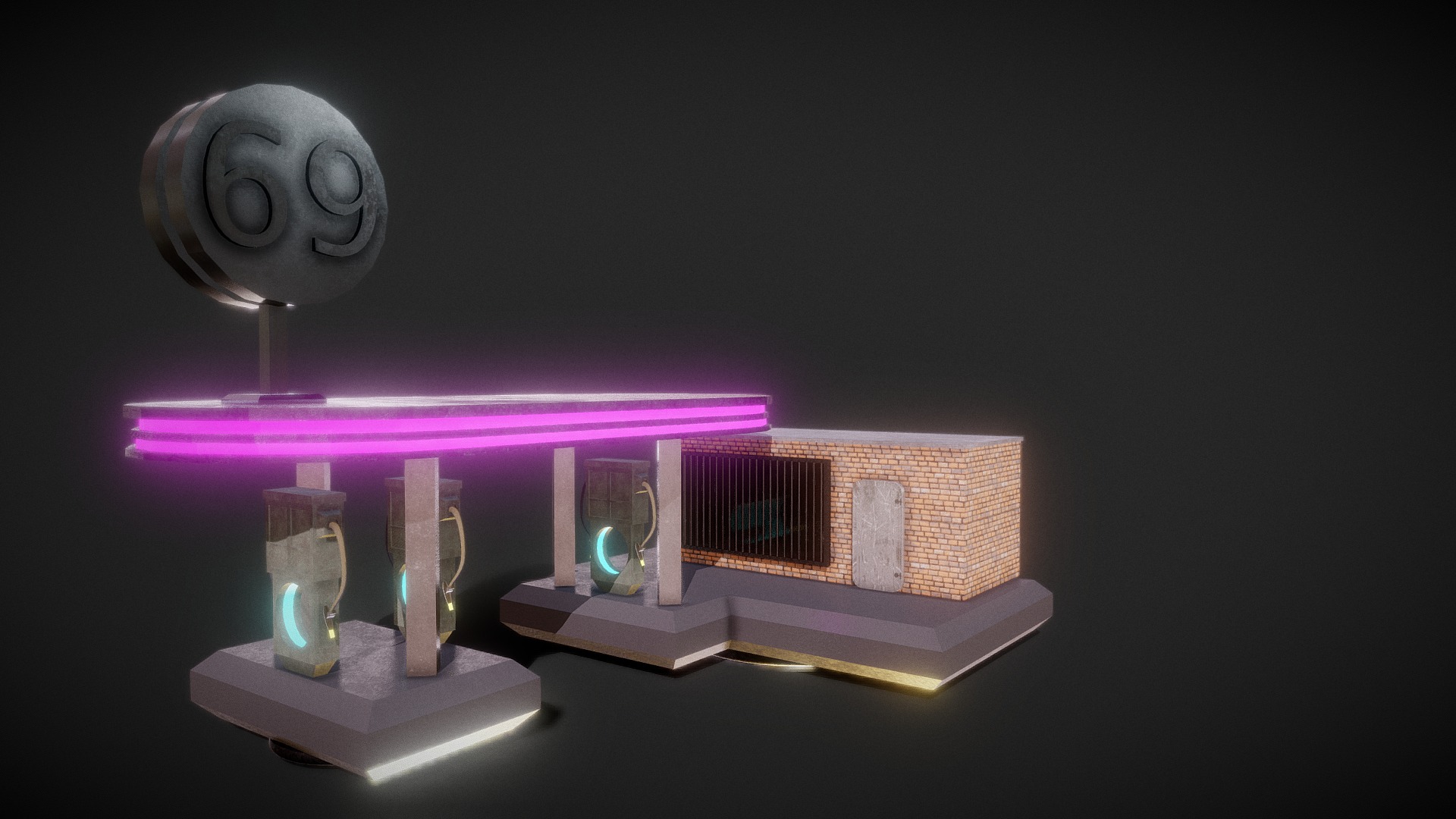 3D model Cyberpunk Petrol Station - This is a 3D model of the Cyberpunk Petrol Station. The 3D model is about a robot with a light.