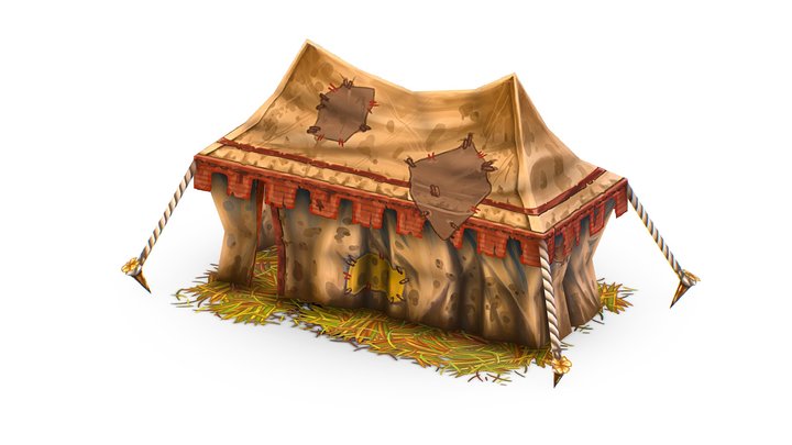 Cartoon Old Tent Awning Leather in Patches 3D Model