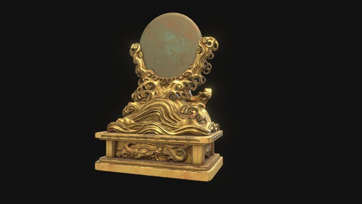 Japanese ancient bronze mirror 3D Model