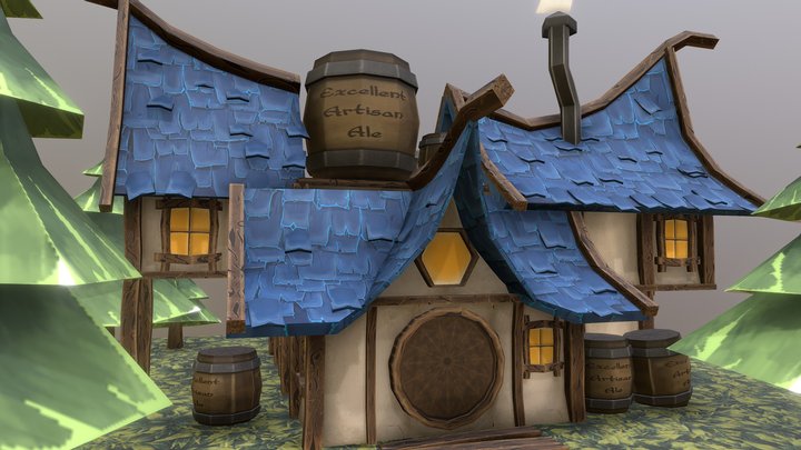 low poly fantasy Tavern 3D Model