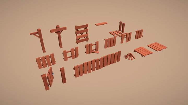 Modular Low poly Fences Pack - Game ready 3D Model