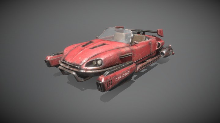 post apocalyptic racing hovercar with guns 3D Model