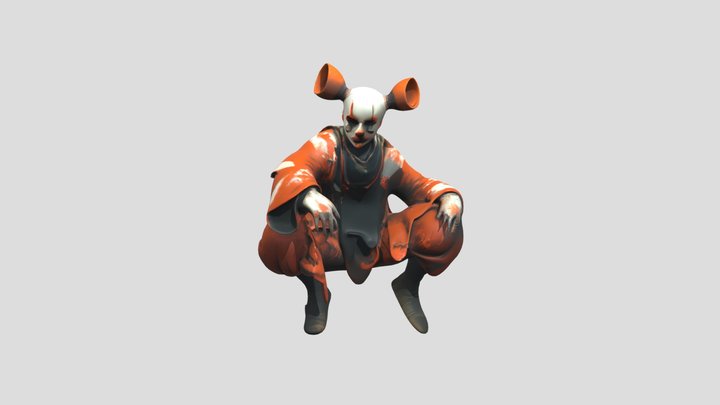 Crouching clown in orange attire 3D Model