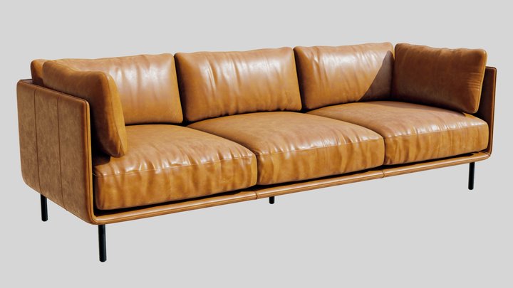 Crate&Barrel Wells Leather Grande Sofa 3D Model