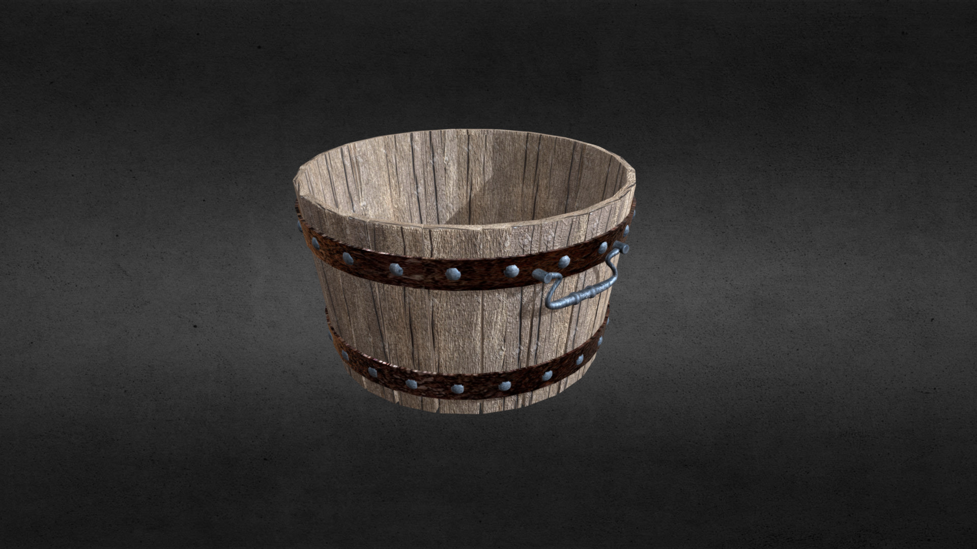 3D model Wooden receptacle - This is a 3D model of the Wooden receptacle. The 3D model is about a metal barrel with a handle.