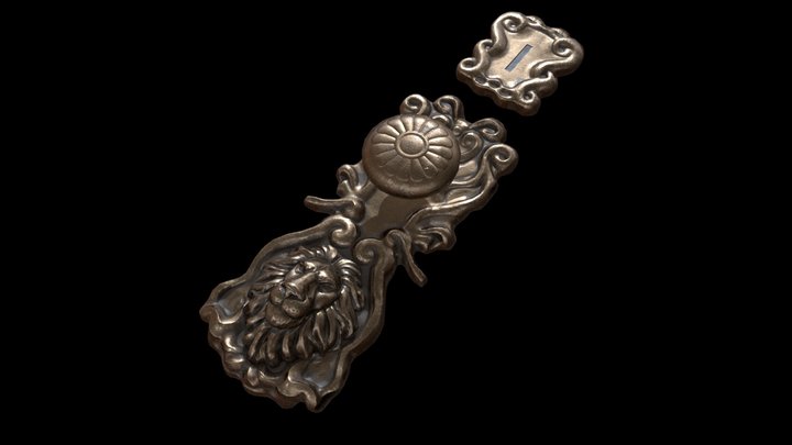 Antique Lion Head Door Lock 3D Model