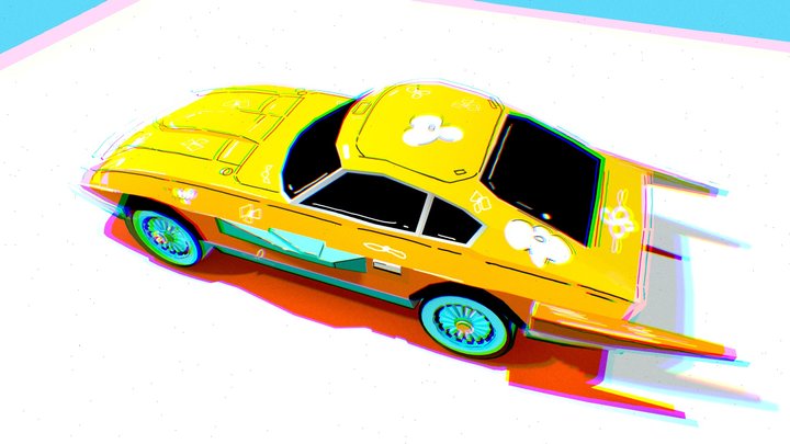 Hand painted stylized car 3D Model