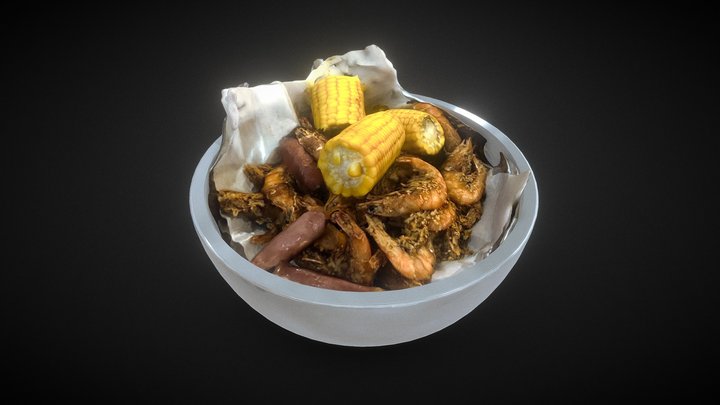 Cooked Garlic Shrimps With Corn - 3D scan