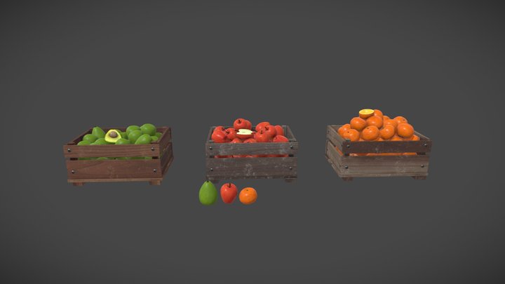 Fruits in wooden crate 3D Model