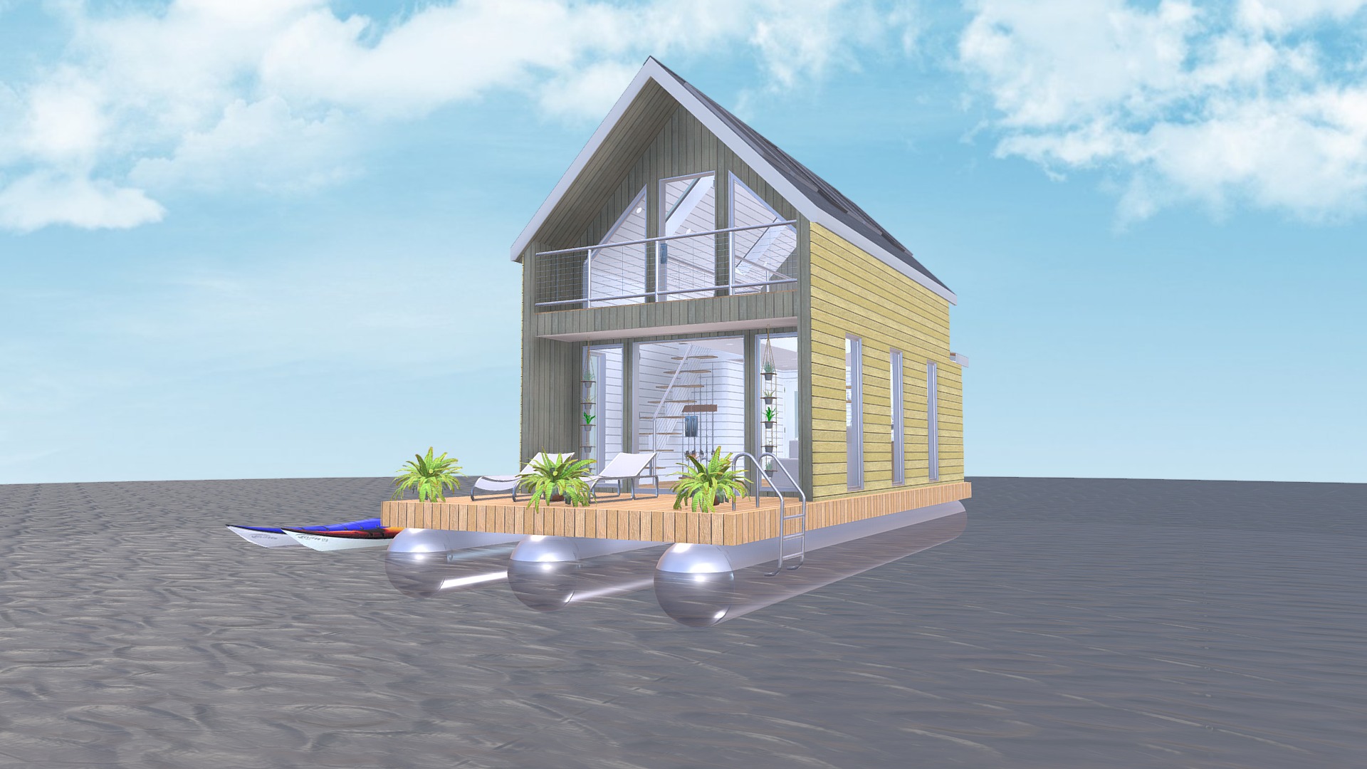 3D model Floating Tiny Home - This is a 3D model of the Floating Tiny Home. The 3D model is about a house with a pool.