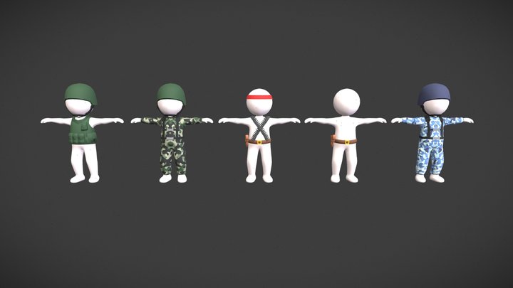Hypercasual Stickman Character -  Soldier 3D Model