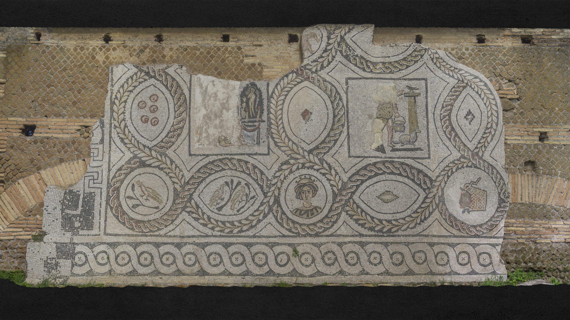 3D model 2018 – Mosaico Parietale – Ostia - This is a 3D model of the 2018 - Mosaico Parietale - Ostia. The 3D model is about a stone wall with carvings.