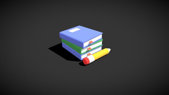 3D book and pencil object 3D Model