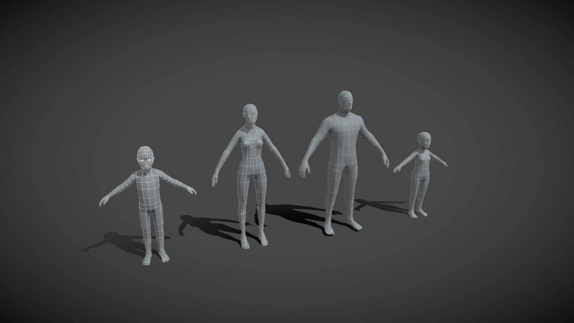 Human Body Base Mesh Family Pack 1000 Polygons - Buy Royalty Free 3D ...