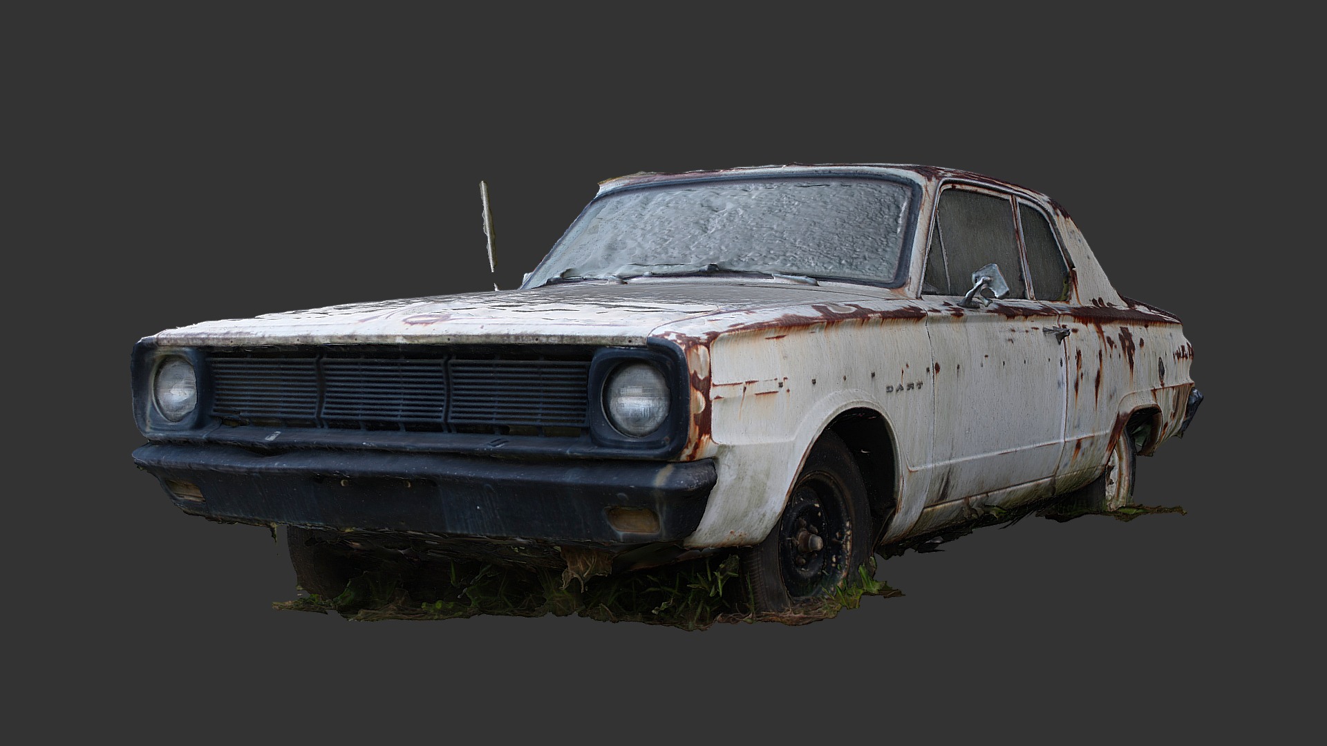 3D model Generic White Car (Raw Scan) - This is a 3D model of the Generic White Car (Raw Scan). The 3D model is about an old rusted car.