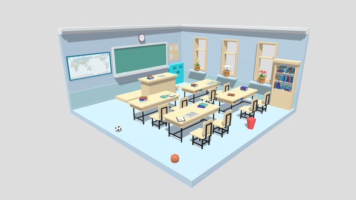 Lowpoly Cartoon Classroom 3D Model