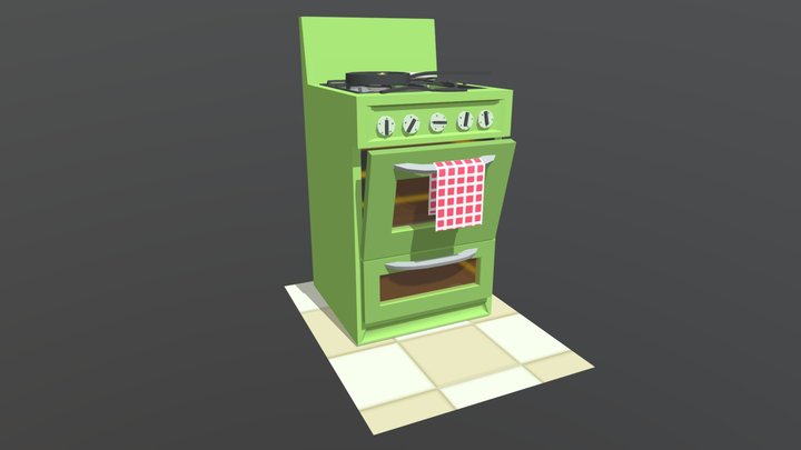 Vintage Oven and a Egg (Low Poly) 3D Model