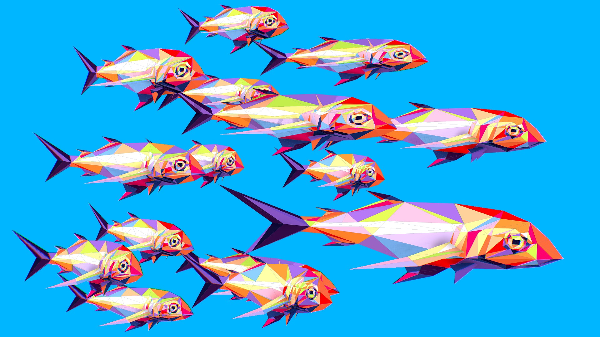 3D model Animated Low Poly Pop Art Flock Sea Fish - This is a 3D model of the Animated Low Poly Pop Art Flock Sea Fish. The 3D model is about a group of colorful fish.
