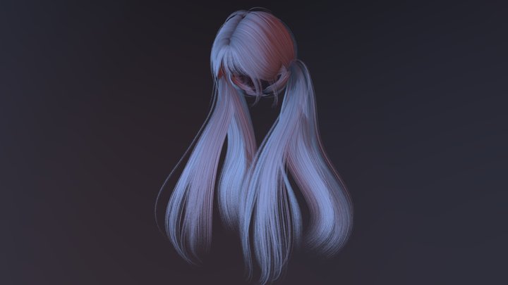 Two long ponytails (with bones) 3D Model