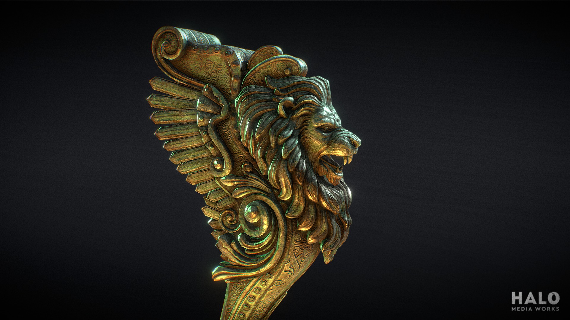 3D model Lion Statute - This is a 3D model of the Lion Statute. The 3D model is about a golden statue of a lion.