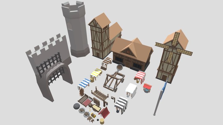 Low Poly Medieval Castle Pack 3D Model