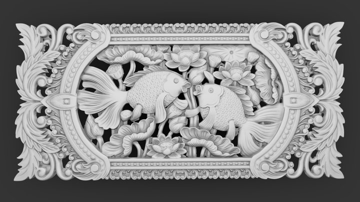雙魚戲水木雕(EinStar) 3D Model