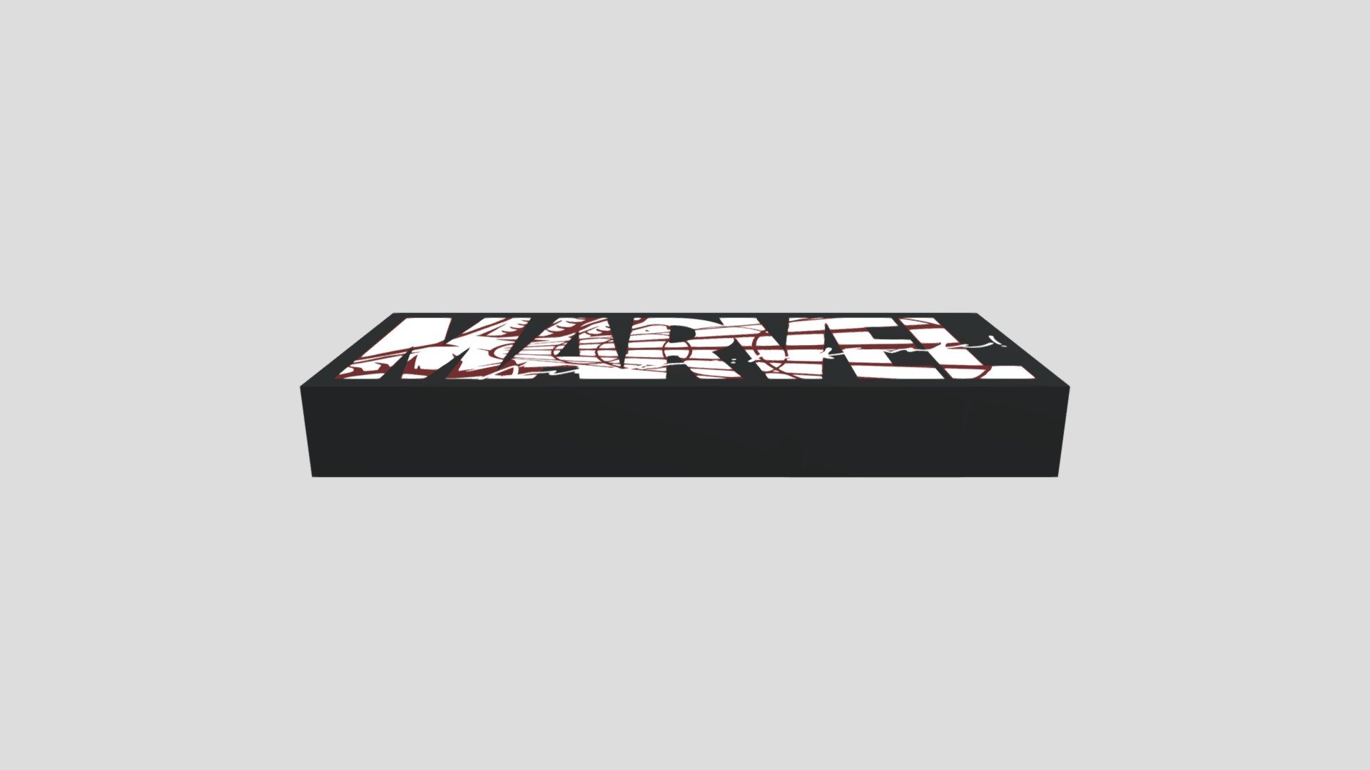 Marvel logo with Iron Man blaster inside