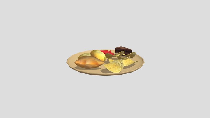 Samosa, Cake Snacks Plate 3D Model