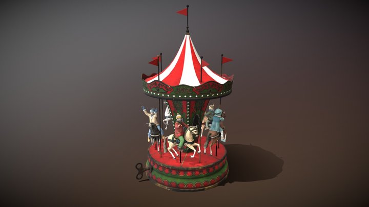 Animated Carousel -  Vintage mechanical toy 3D Model