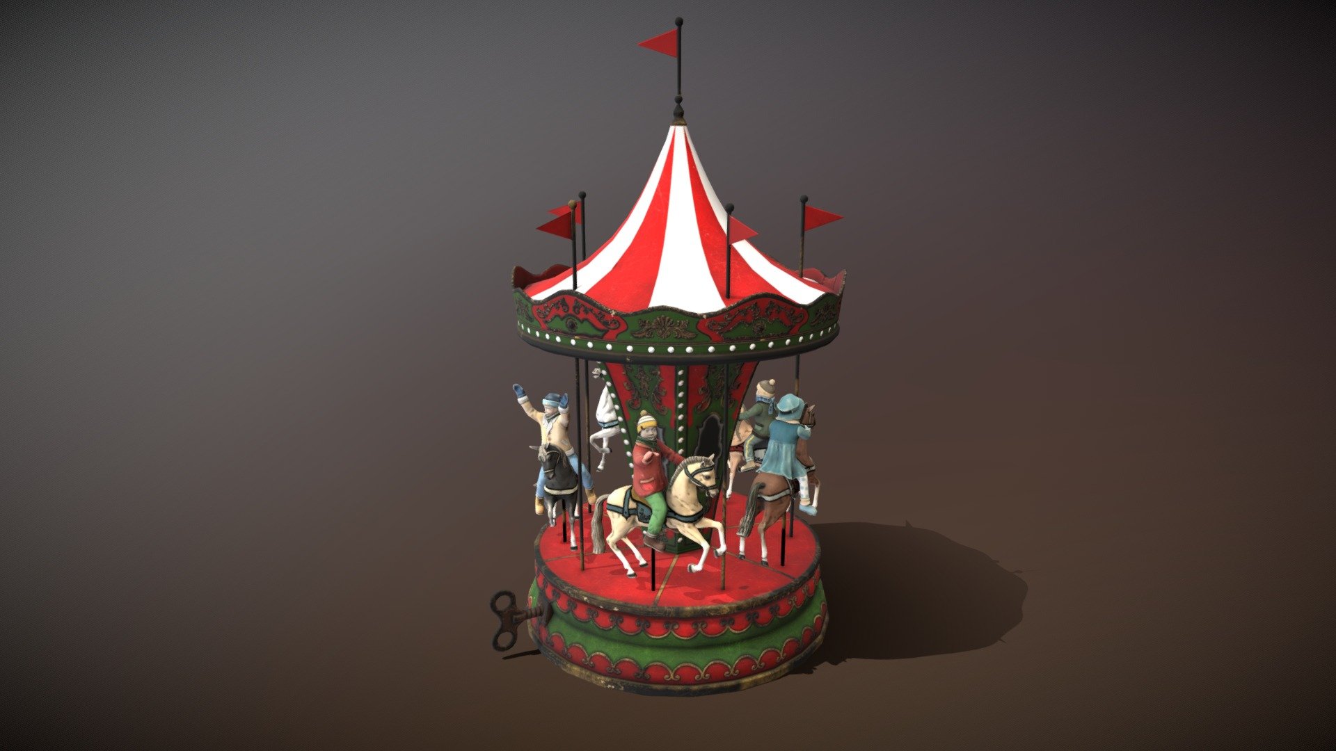 Animated Carousel Vintage mechanical toy 3D model by VR 360° Expert