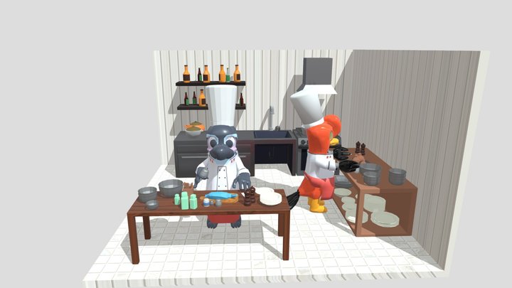 Cocina con animales nativos 3D Model
