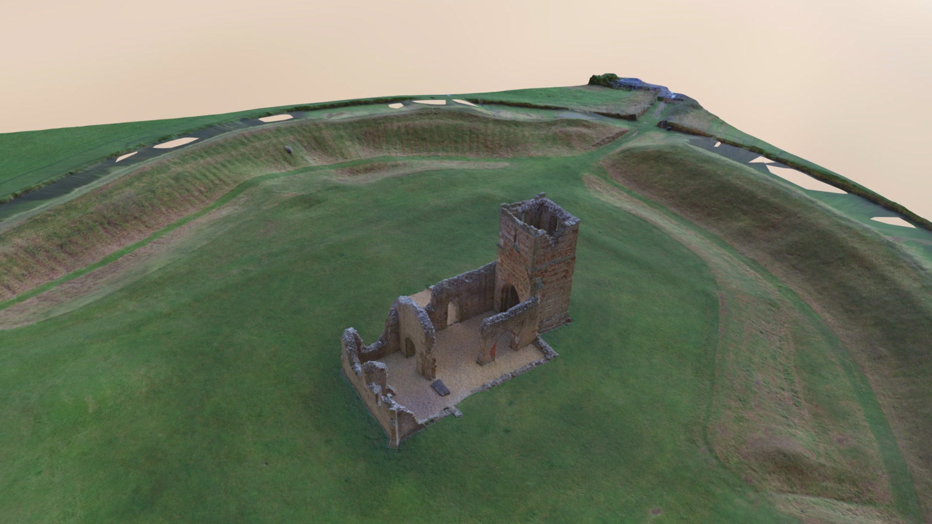 3D model Knowlton Church - This is a 3D model of the Knowlton Church. The 3D model is about a castle on a green field.
