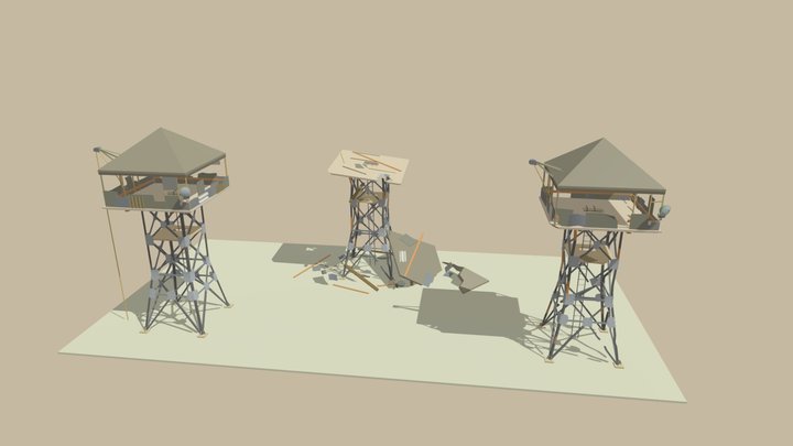 Watch Tower Damage 3D Model