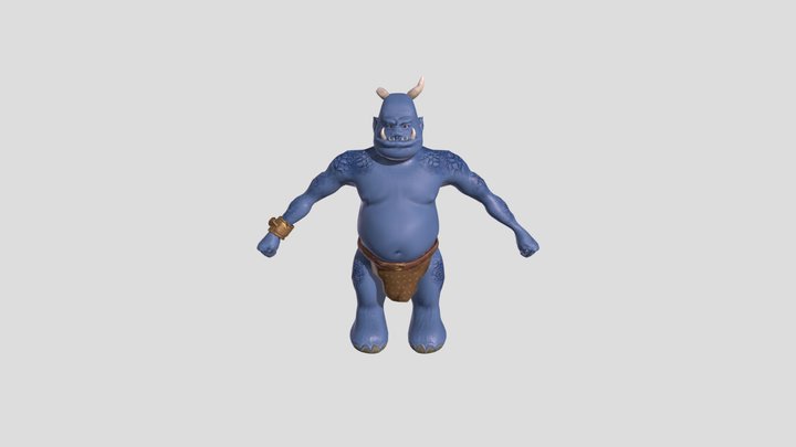 Blue Orc with horns and teeth 3D Model
