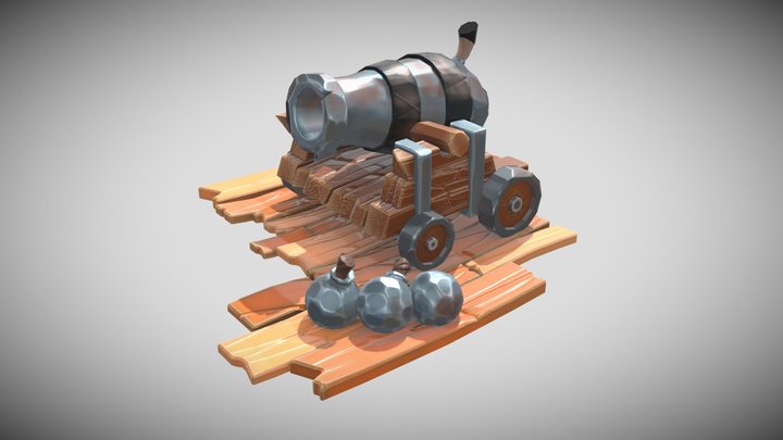 Stylized Low Poly Cannon 3D Model
