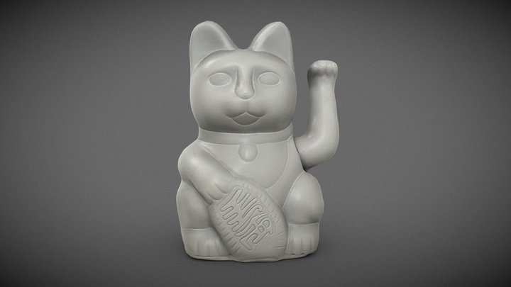 Grey  plastic Maneki-neko 3D Model