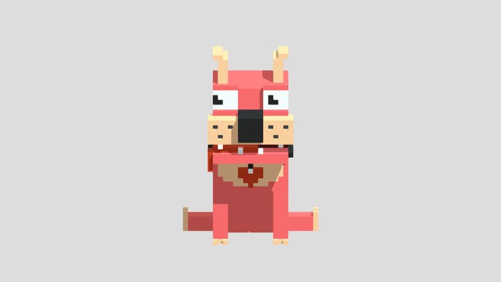 Pink cute dog voxel art 3D Model