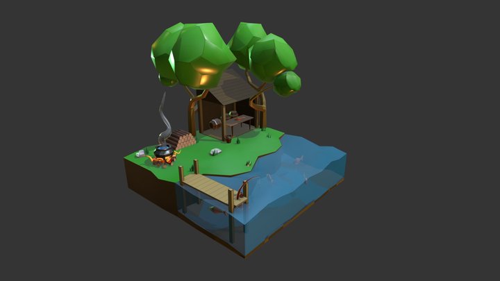 Riverside Campsite 3D Diorama 3D Model