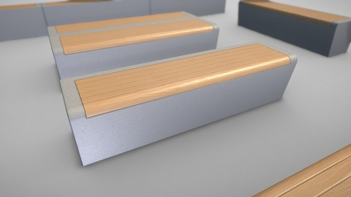 Bench [9] Larch With Concrete Foundation 3D Model