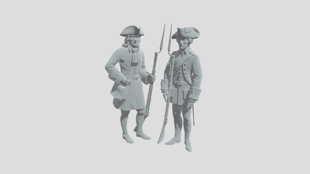 Two 18th-Century Soldiers in Tricorn Hats