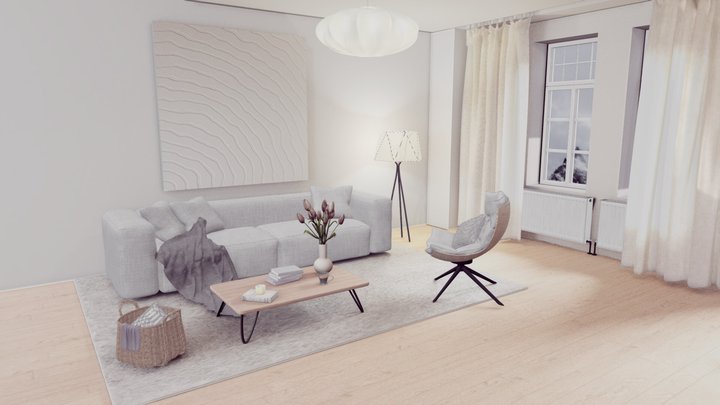 Cozy living room baked 3D Model
