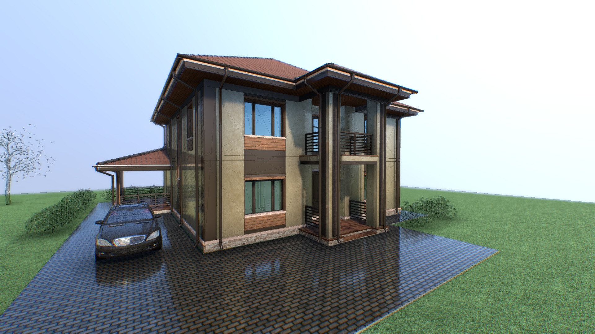 3D model Обводный - This is a 3D model of the Обводный. The 3D model is about a house with a pool.