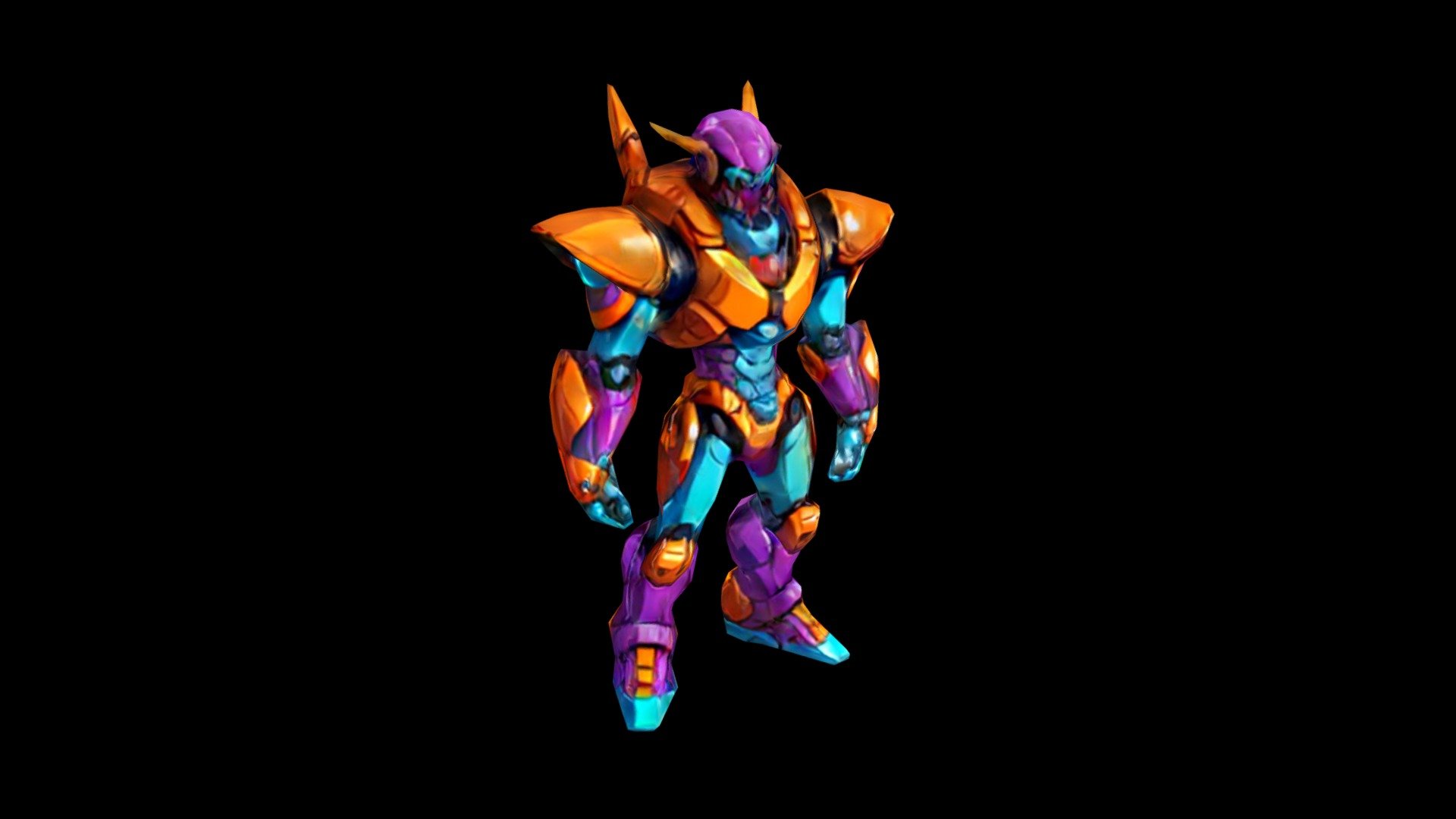 A formidable orange and purple robot stands in a - Download Free 3D ...