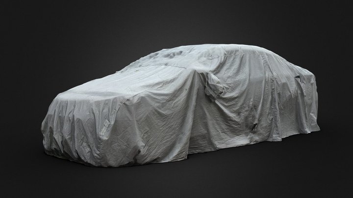 Sedan car covered with a gray car cloth 3D scan 3D Model