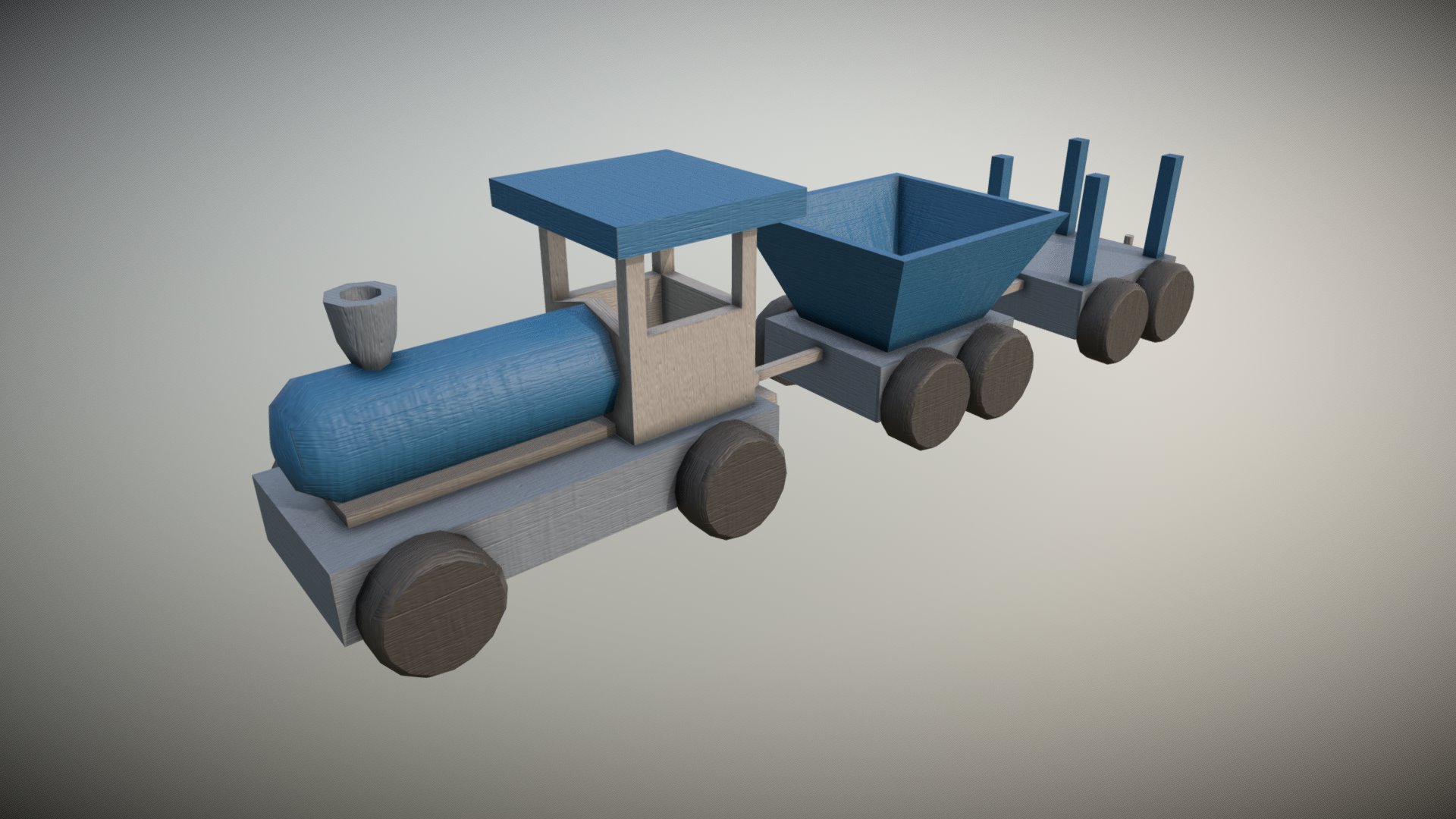 3D model Low Poly Blue Wooden Toy Train - This is a 3D model of the Low Poly Blue Wooden Toy Train. The 3D model is about a few blue and white objects.